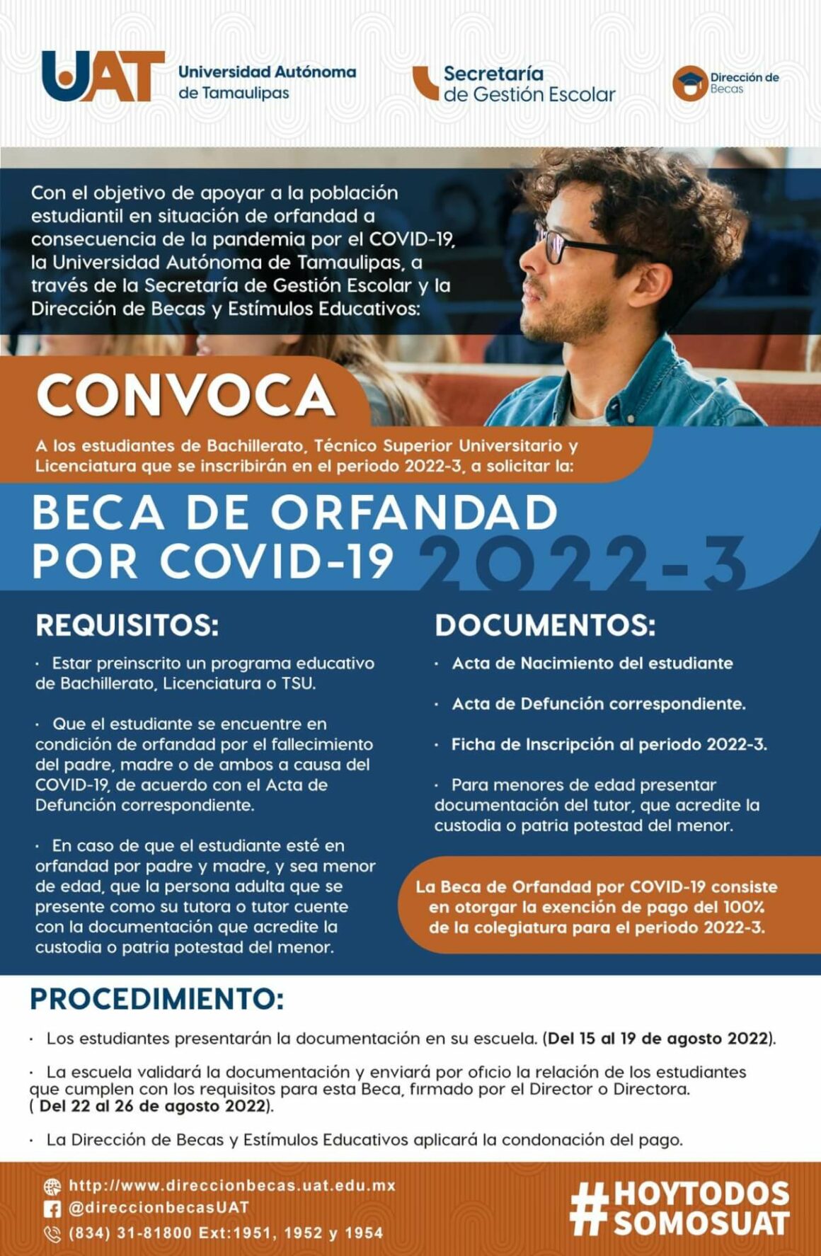 Ofrece UAT a sus estudiantes la beca de orfandad por Covid-192 Ofrece UAT a sus estudiantes la beca de orfandad por Covid-19
