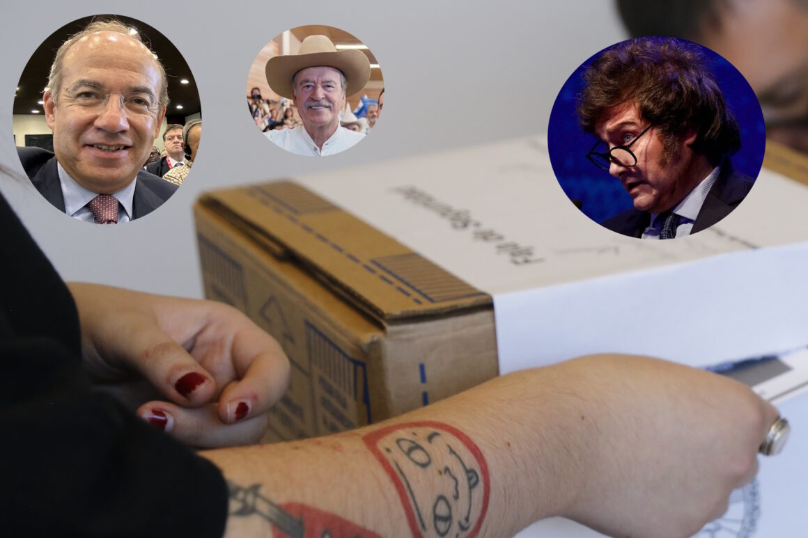 NotiPress - Elecciones 2023 Javier Milei - Vicente Fox - Felipe Calderón Sergio F Cara (NotiPress_Composición) Expresidentes que respaldan al candidato Javier Milei, entre ellos Fox y Calderón